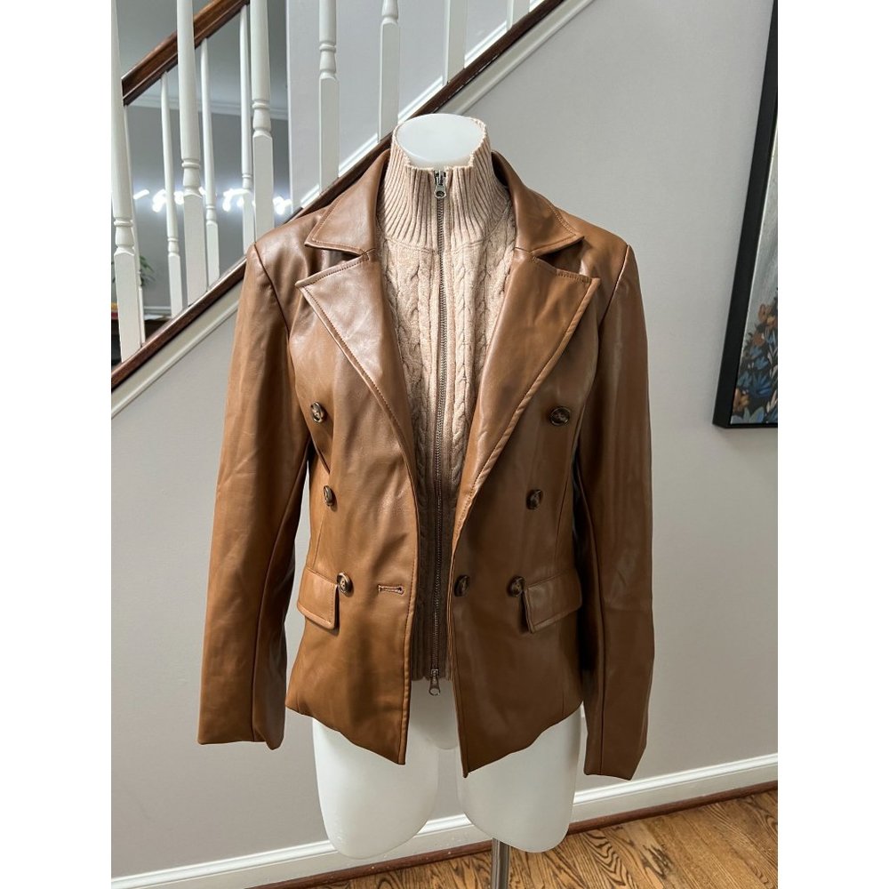 Central Park West Brown Leather Blazer